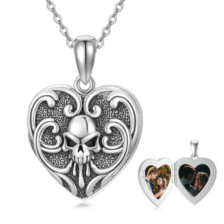 Sterling Silver Retro Silver Skull Personalized Photo Locket Necklace For Women-30