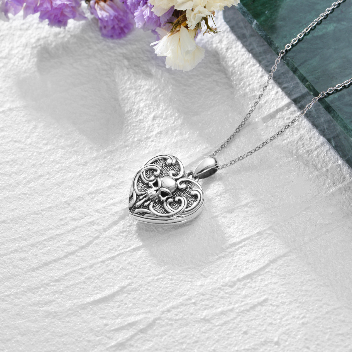 Collier avec médaillon photo personnalisé en argent sterling avec tête de mort rétro pour femme-5