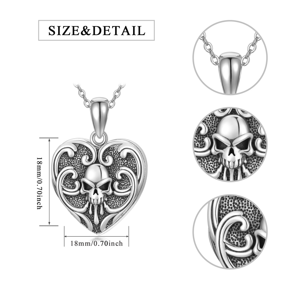 Sterling Silver Retro Silver Skull Personalized Photo Locket Necklace For Women-6