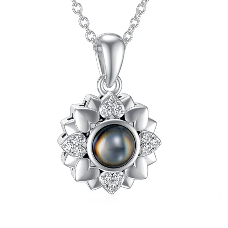 Sterling Zilveren Gepersonaliseerde Projectie Bloemen Hart Hanger Ketting voor Vrouwen-1