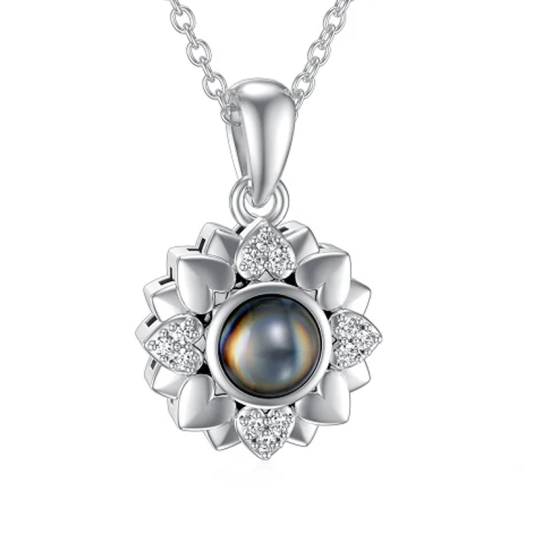 Collier avec pendentif en forme de cœur et fleurs de projection personnalisées en argent sterling pour femme