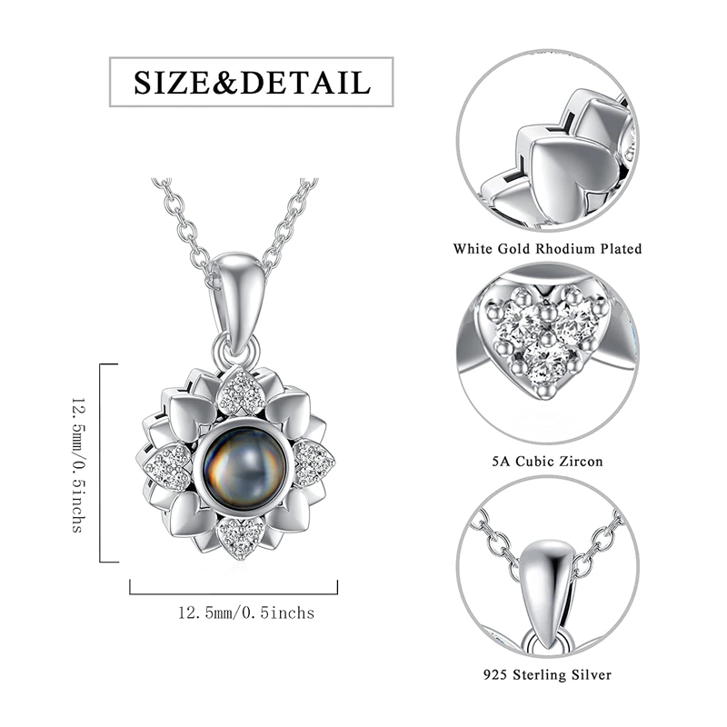 Collana con ciondolo a forma di cuore con fiori di proiezione personalizzati in argento sterling per donna-3