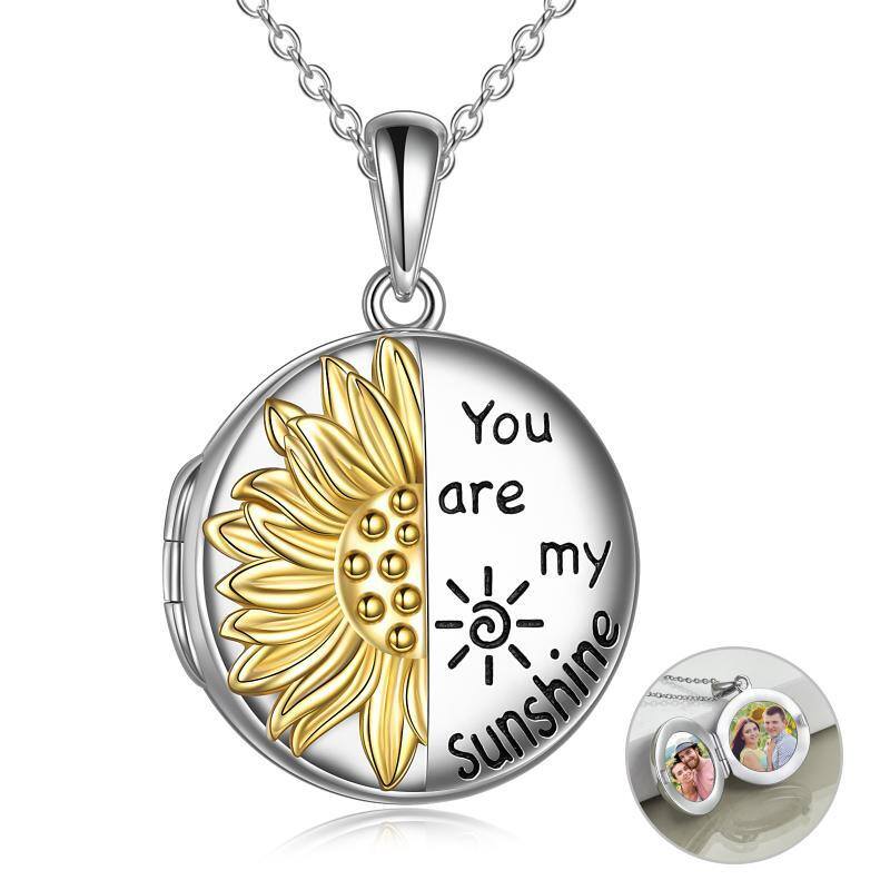 Sterling Silver Personalized Sunflower Photo Locket Necklace-20