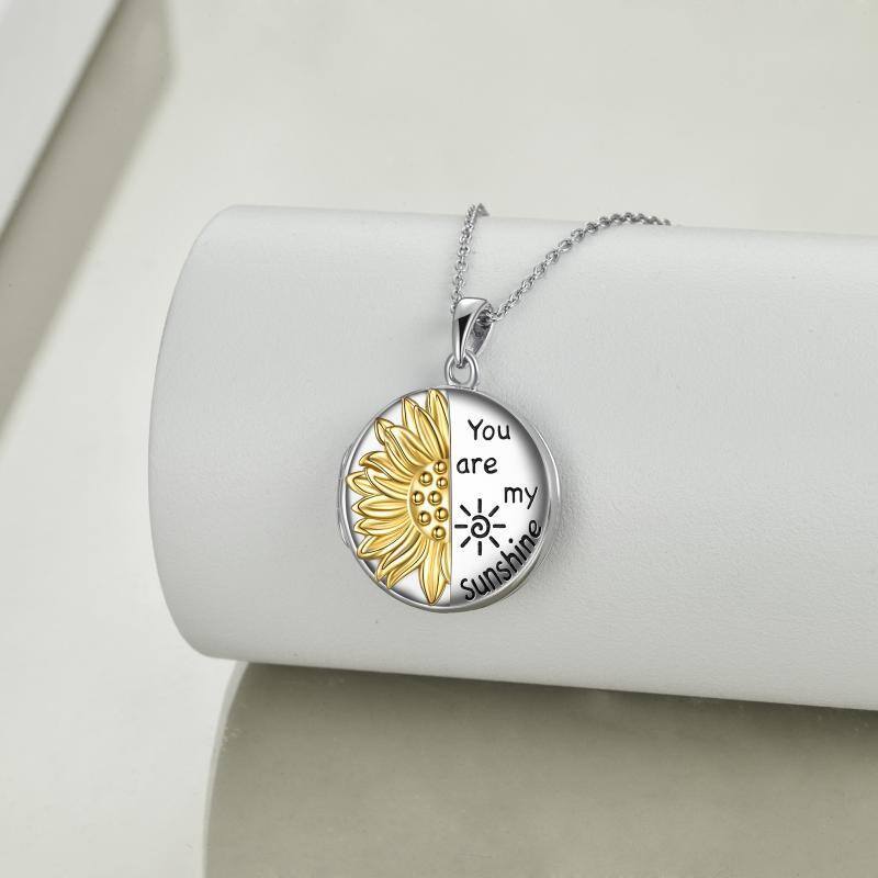 Sterling Silver Personalized Sunflower Photo Locket Necklace-3