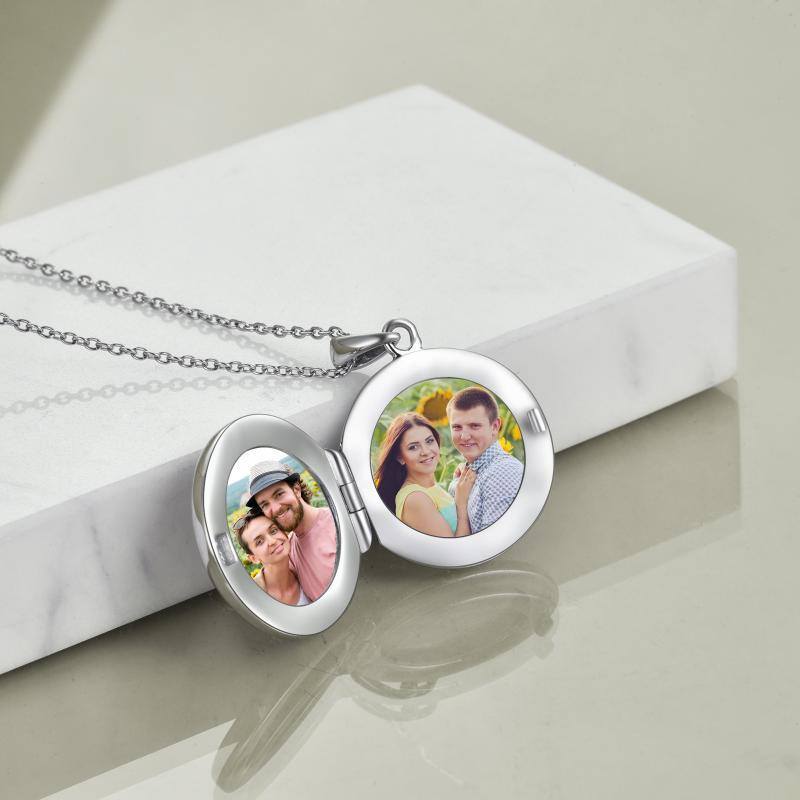 Sterling Silver Personalized Sunflower Photo Locket Necklace-4