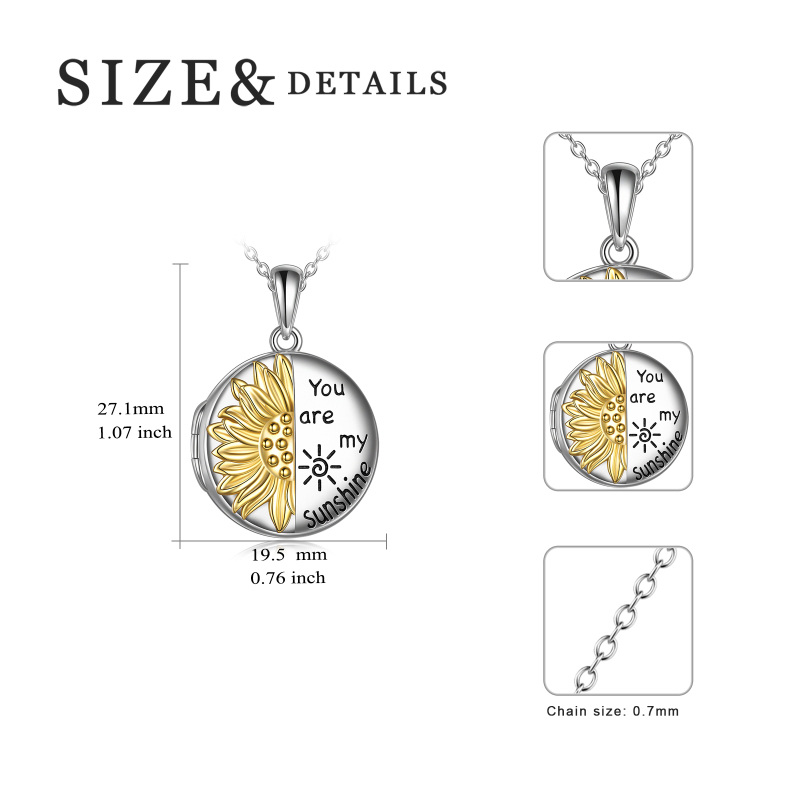Sterling Silver Personalized Sunflower Photo Locket Necklace-5