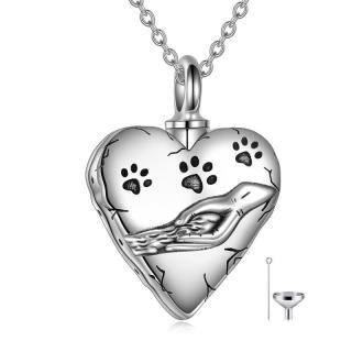 Sterling Silver Pet Paw & Heart Urn Necklace for Ashes with Engraved Word-35