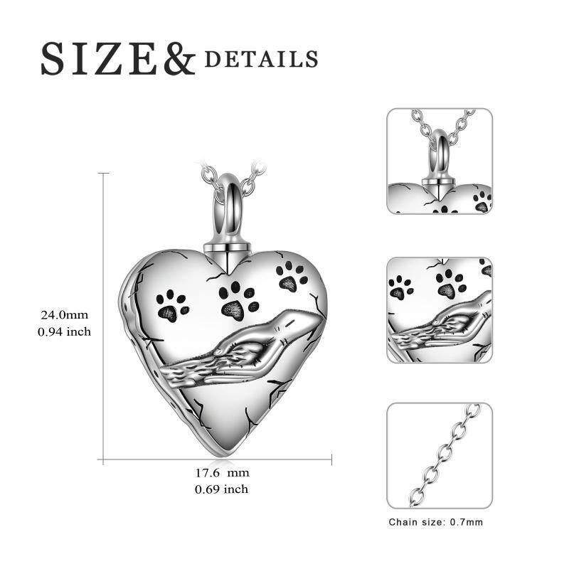 Collar de plata de ley con pata de mascota y corazón para cenizas con palabra grabada-5