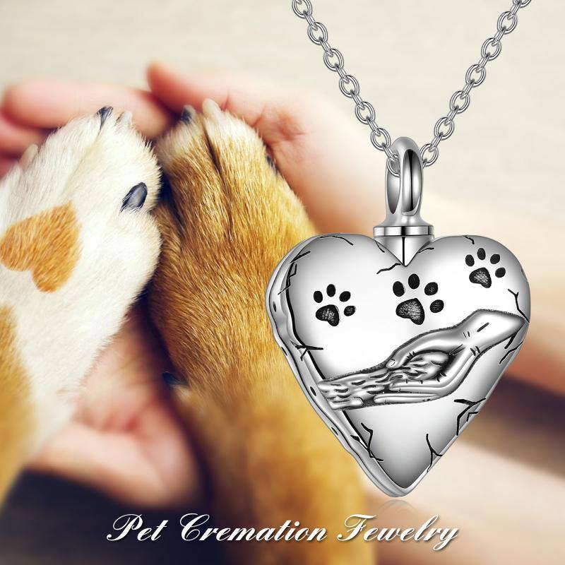 Collana in argento sterling con zampa e cuore per le ceneri di un animale domestico con parola incisa-6