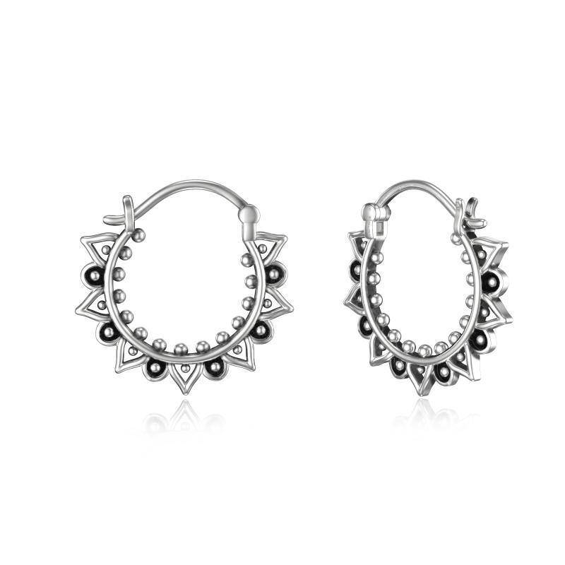 Sterling Silver Lotus Hoop Earrings-1