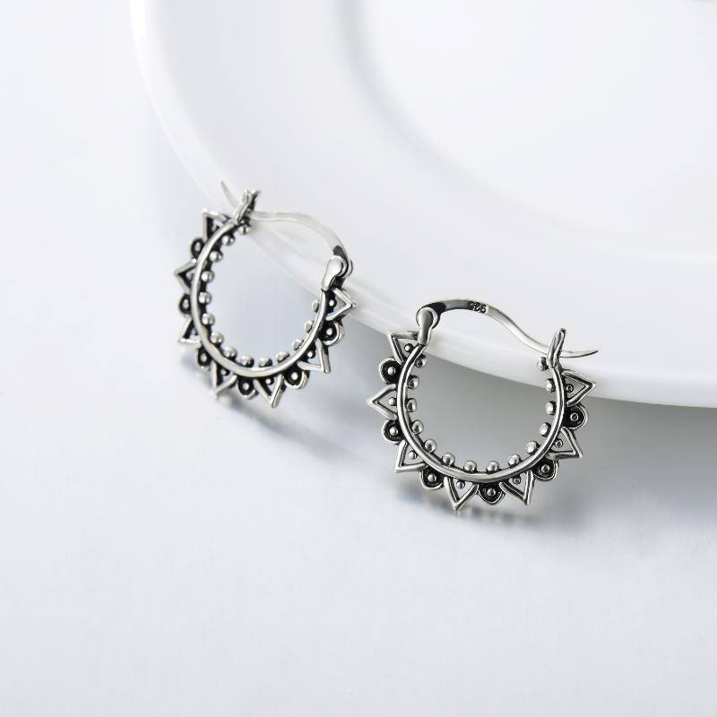 Sterling Silver Lotus Hoop Earrings-4