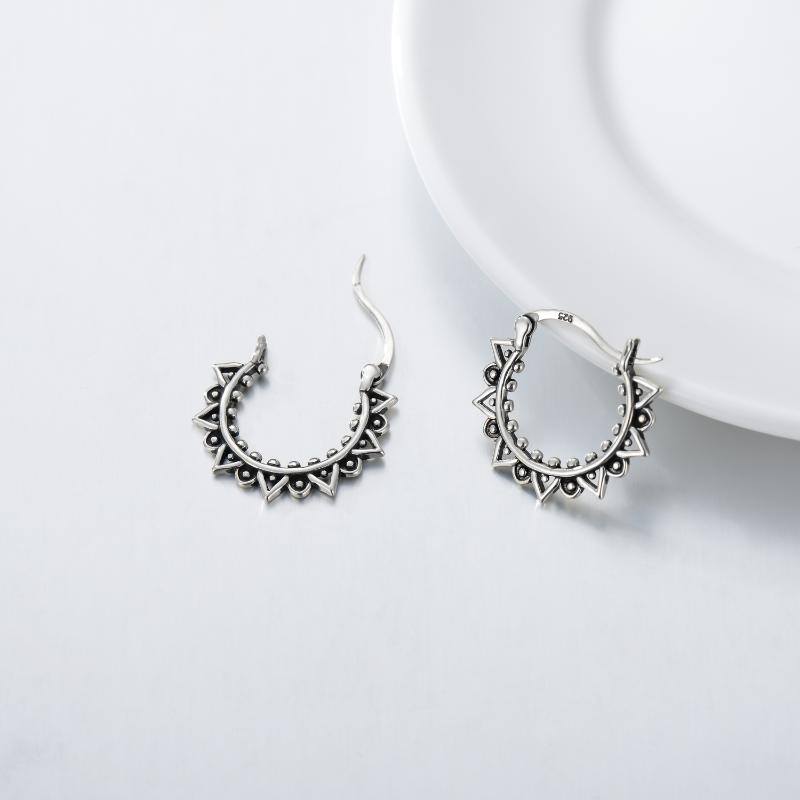 Sterling Silver Lotus Hoop Earrings-5