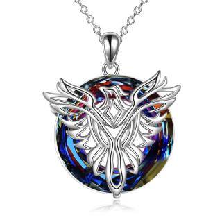 Sterling Silver Phoenix Circular Shaped Purple Crystal Pendant Necklace-52