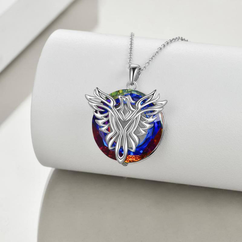 Sterling Silber Phönix Kreisförmig Lila Kristall Anhänger Halskette-3