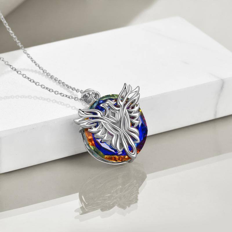 Sterling Silber Phönix Kreisförmig Lila Kristall Anhänger Halskette-4