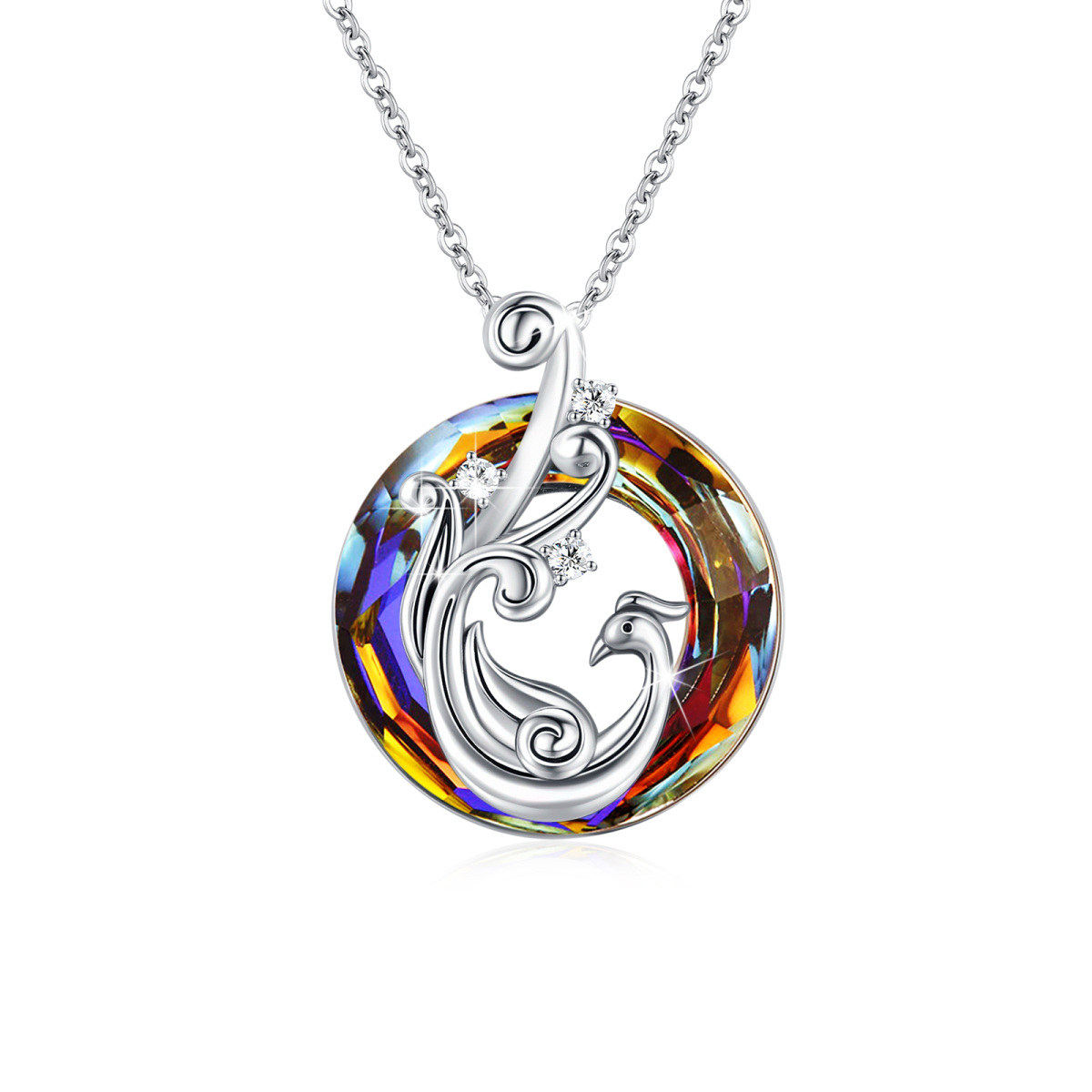 Colar com pingente de prata esterlina Phoenix Crystal-1