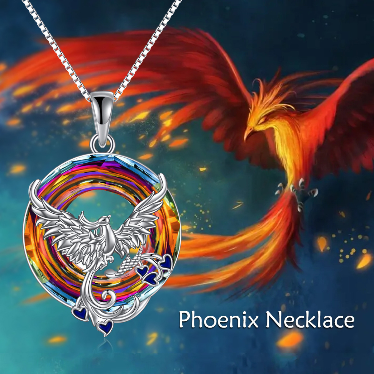 Sterling Silver Phoenix Crystal Pendant Necklace-6