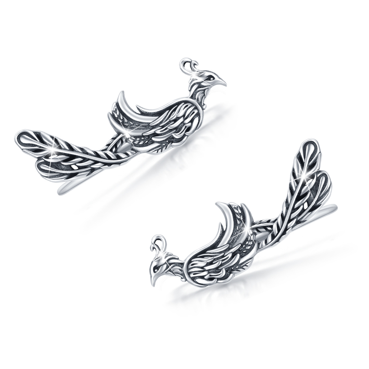 Sterling Silver Phoenix Climber Earrings for Women-1