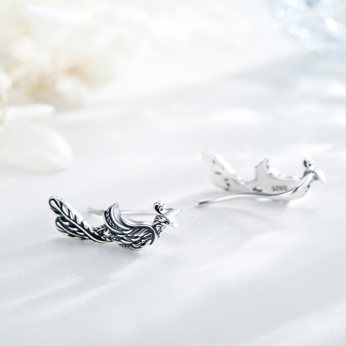 Sterling Silver Phoenix Climber Earrings for Women-4