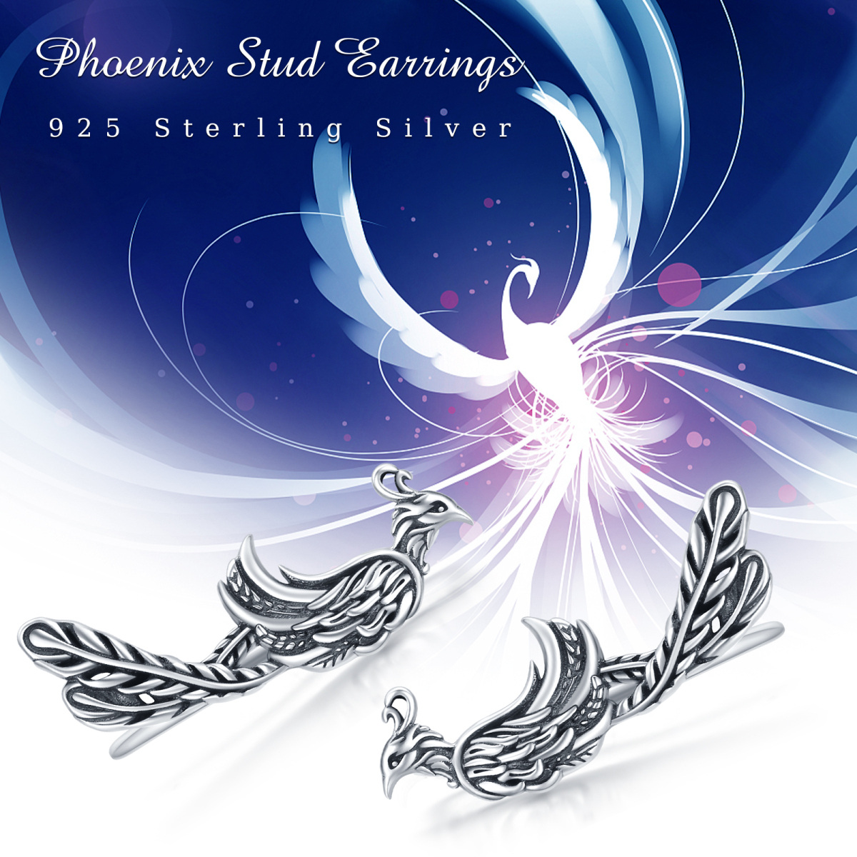 Sterling Silver Phoenix Climber Earrings for Women-6