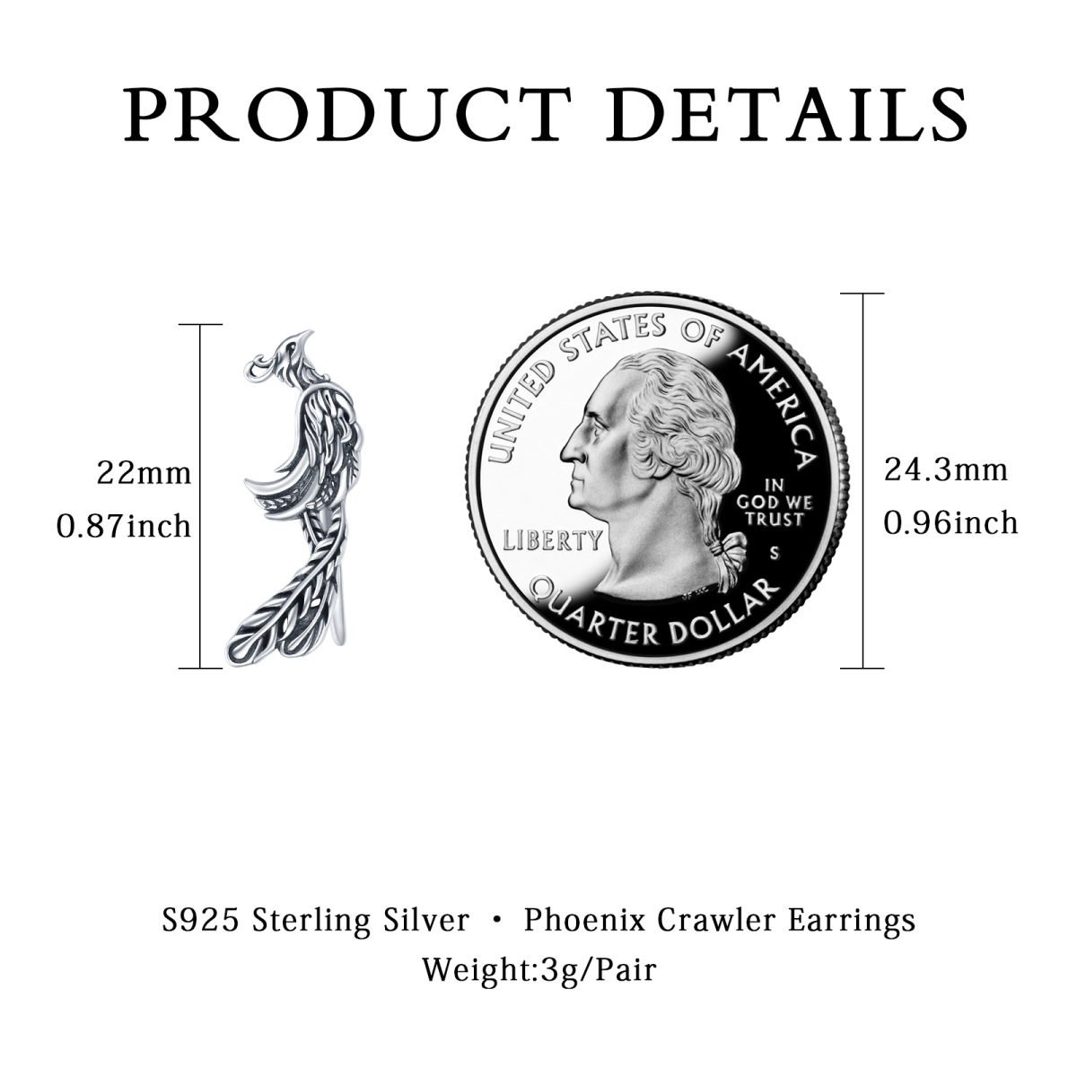 Sterling Silver Phoenix Climber Earrings for Women-5