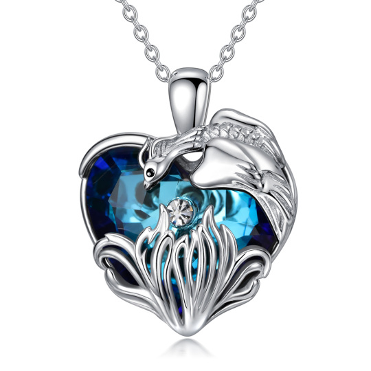 Collana con ciondolo a forma di fenice e cuore in argento sterling