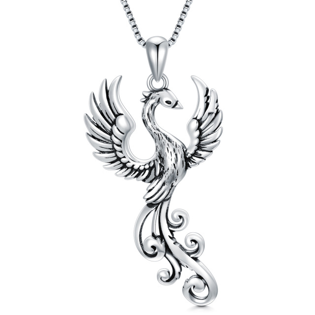 Collier à pendentif Phoenix en argent sterling avec chaîne en forme de boîte-1