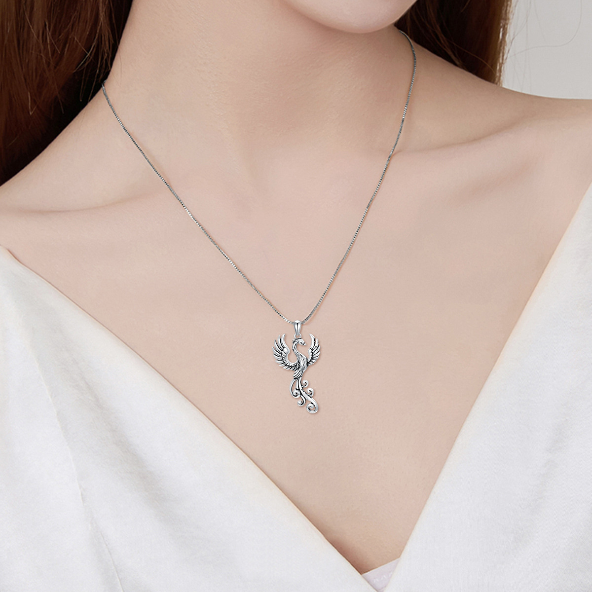 Collier à pendentif Phoenix en argent sterling avec chaîne en forme de boîte-2