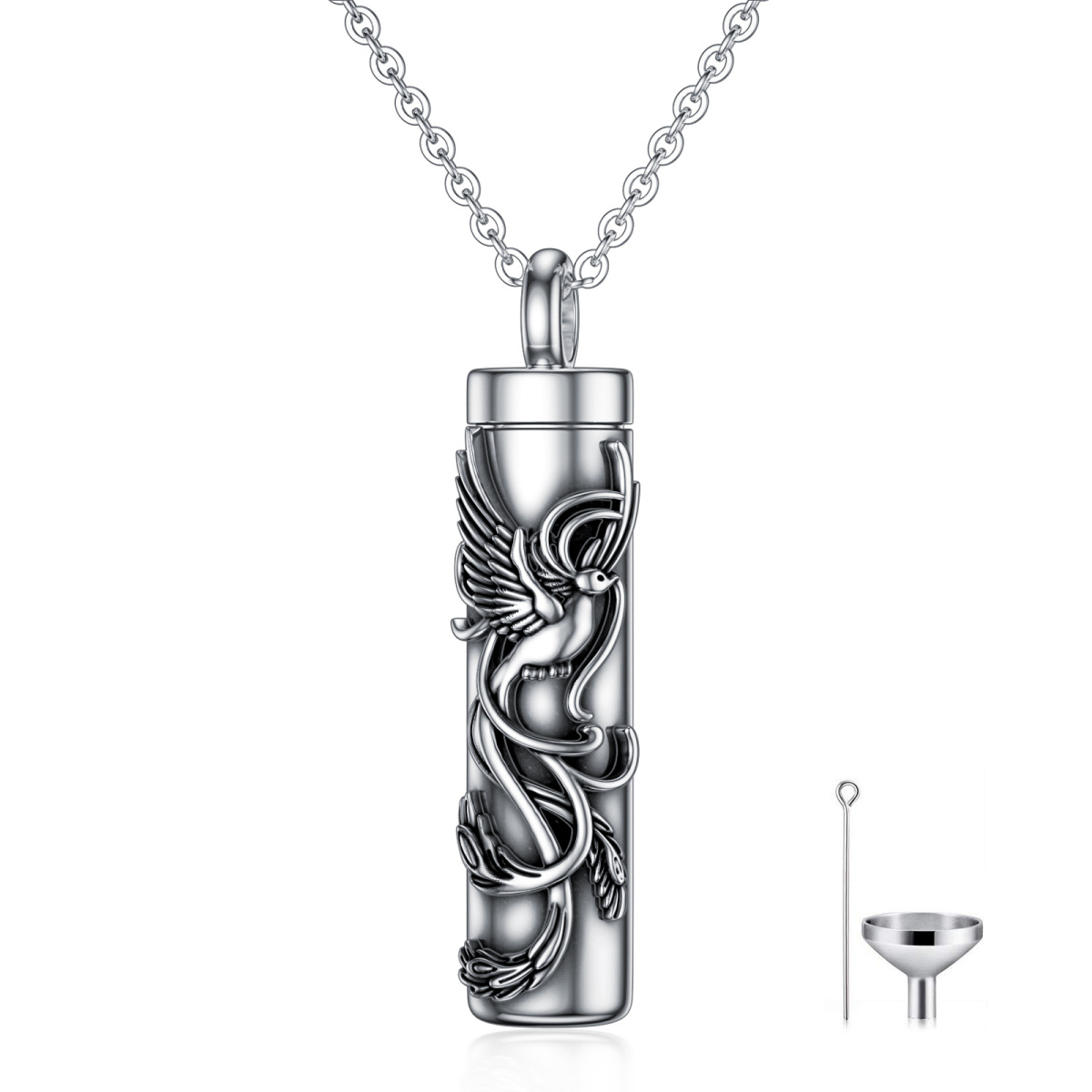 Collana d'argento con urna Phoenix per le ceneri-1