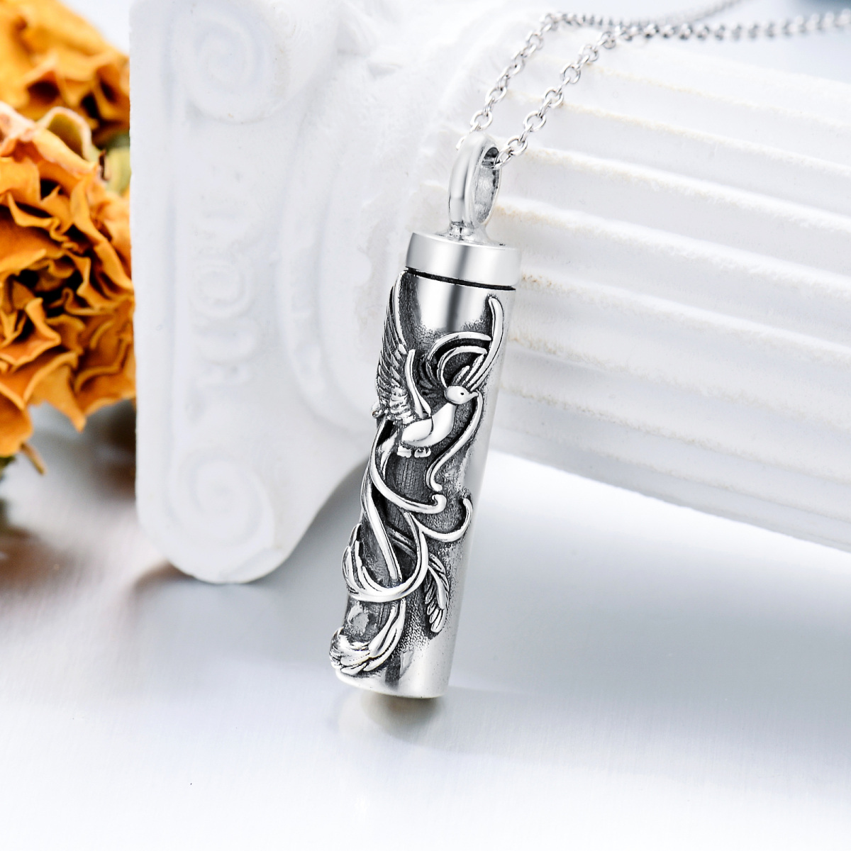 Sterling Silver Phoenix Urn Necklace for Ashes-3