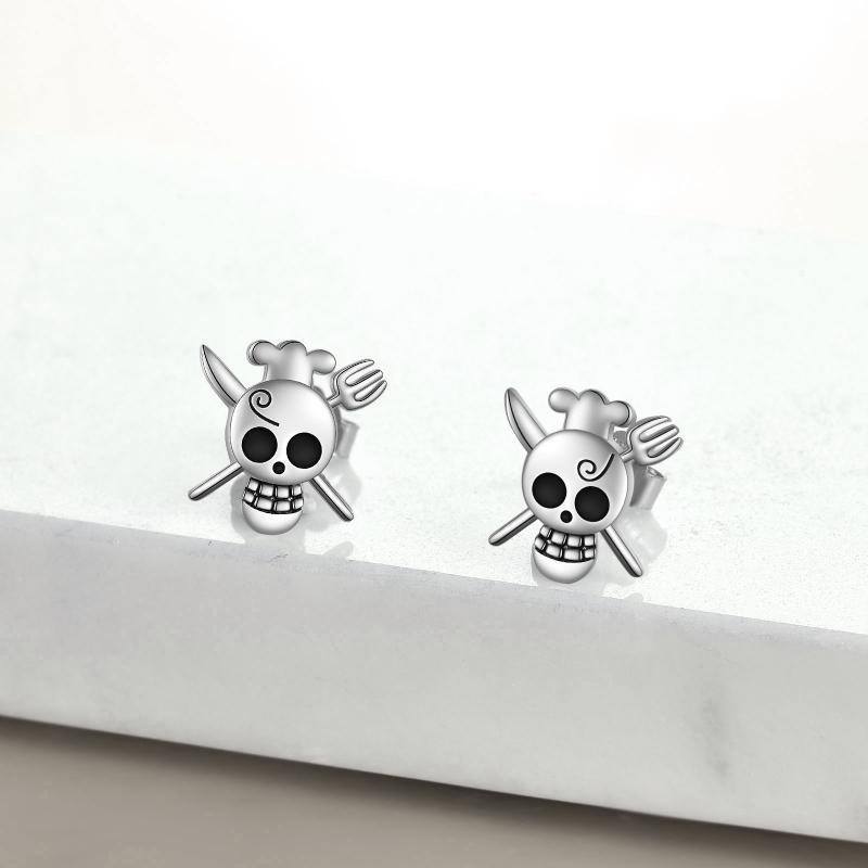 Sterling Silver Two-tone Anime Studs for Men-3