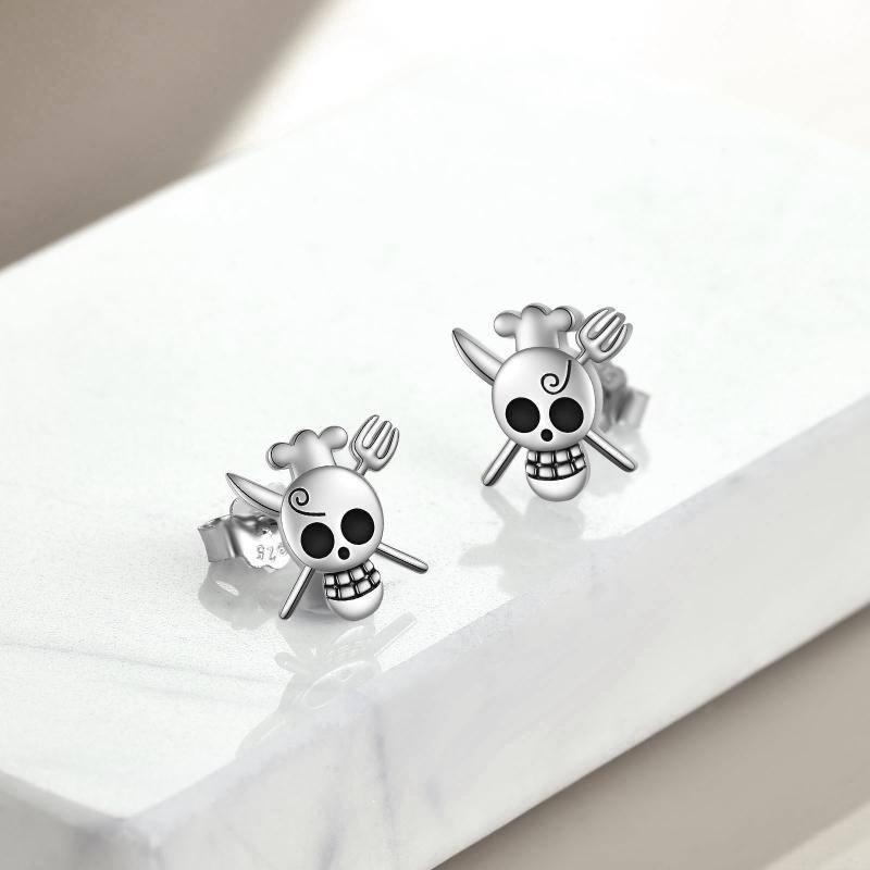 Sterling Silver Two-tone Anime Studs for Men-4