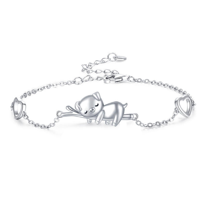 Sterling Silver Pig & Heart Charm Bracelet-17