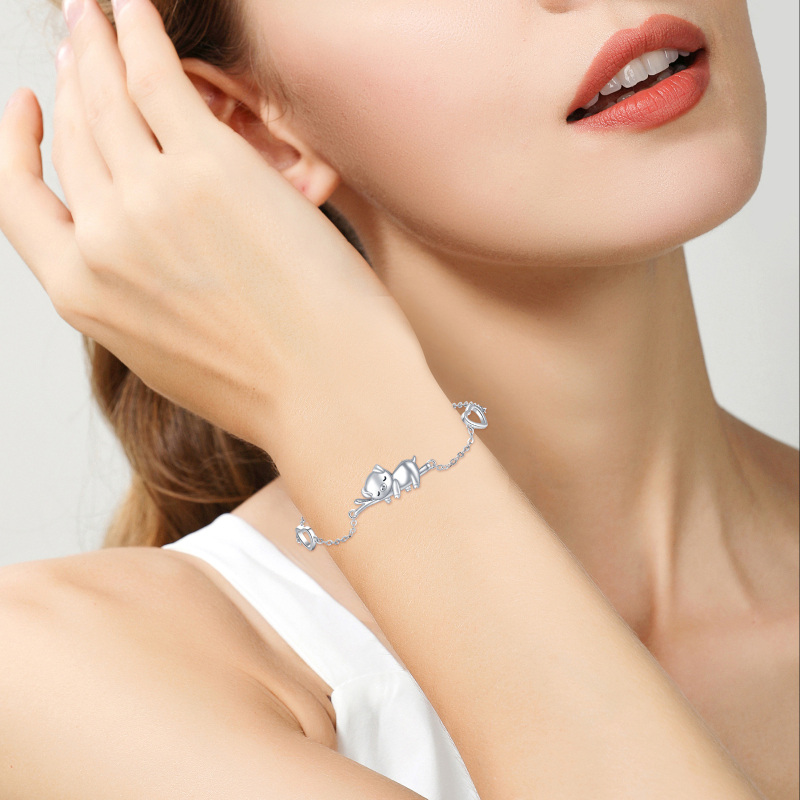 Pulseira de prata esterlina com pingente de porco e coração-3