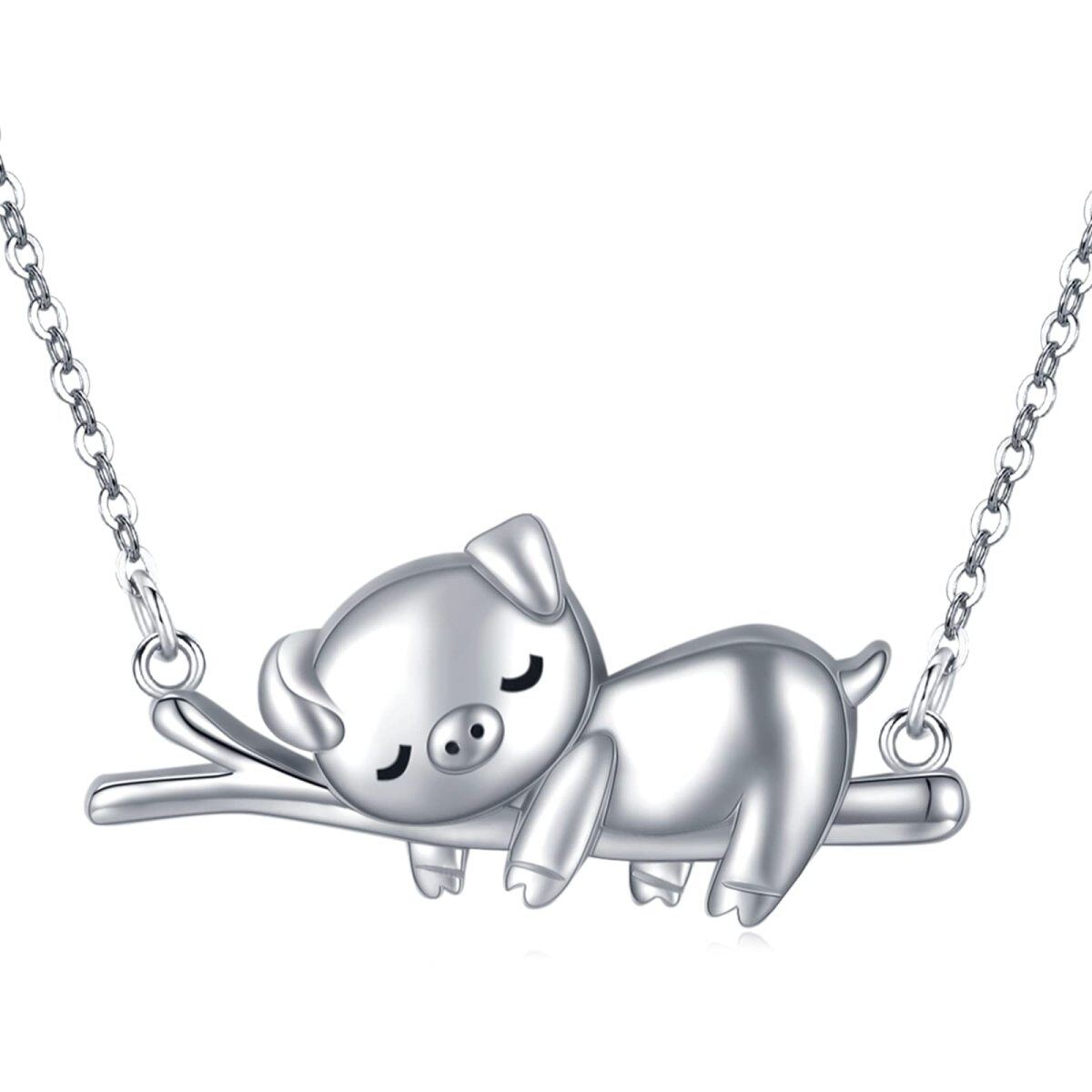 Collier pendentif cochon en argent sterling-1