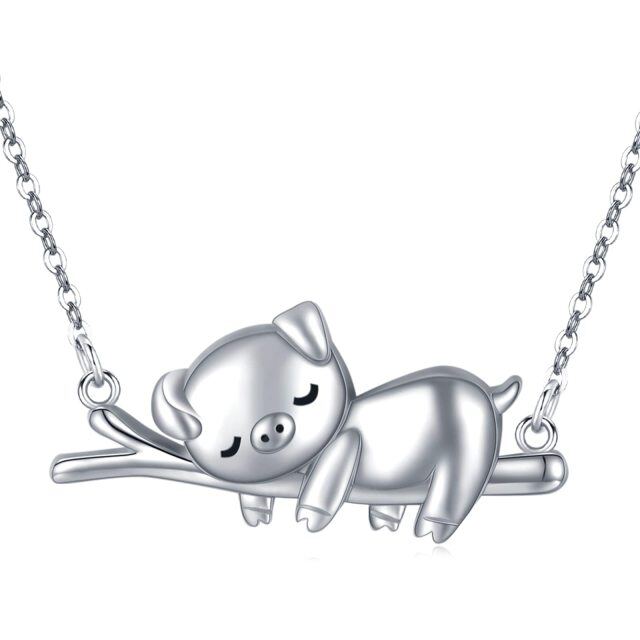 Sterling zilveren varken Piggy hanger ketting-1