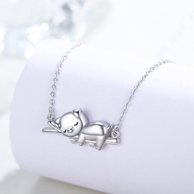 Collier pendentif cochon en argent sterling-4