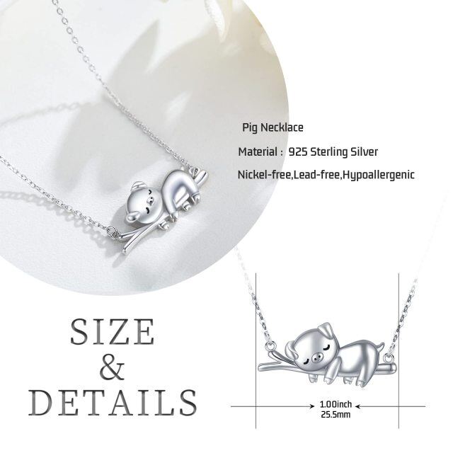 Sterling Silver Pig Piggy Pendant Necklace-6