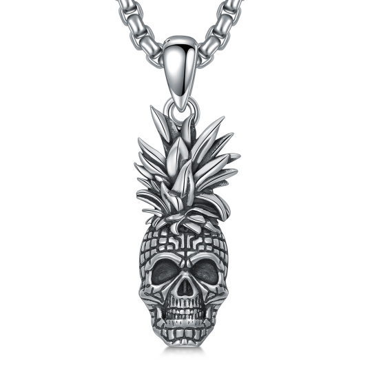 Collier avec pendentif en forme de tête de mort et d'ananas en argent sterling