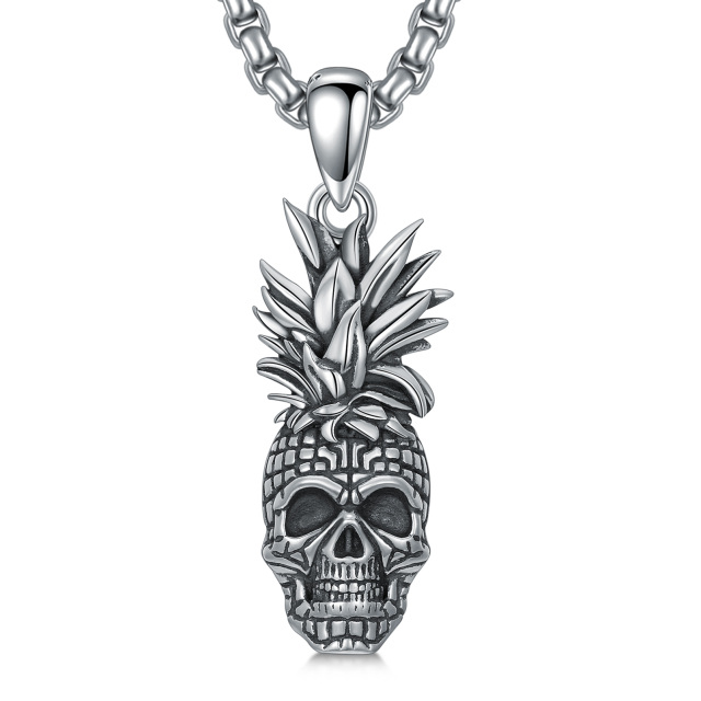 Collana con ciondolo a forma di teschio di ananas in argento sterling-1