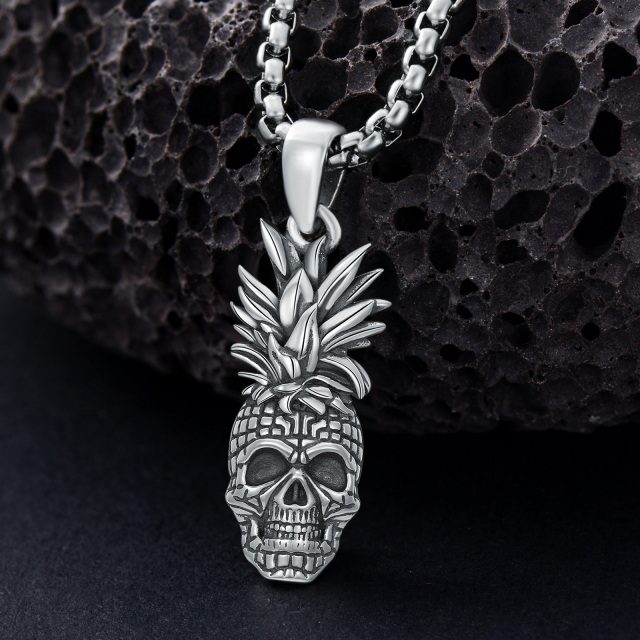 Collier avec pendentif en forme de tête de mort et d'ananas en argent sterling-4