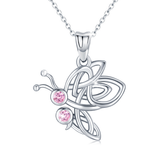 Sterling Silber Rosa Cubic Zirkonia Celtic Knot Schmetterling Anhänger Halskette