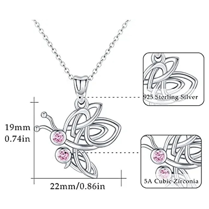 Collar con colgante de mariposa con nudo celta y circonita cúbica rosa en plata de ley para mujer-5