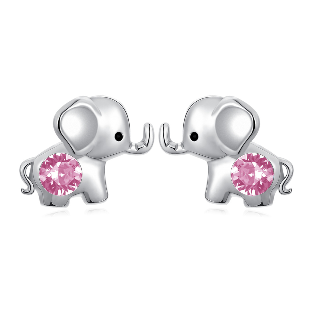 Sterling Silver Pink Circular Shaped Crystal Elephant Stud Earrings-1