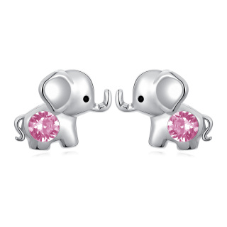 Sterling Silver Pink Circular Shaped Crystal Elephant Stud Earrings-18