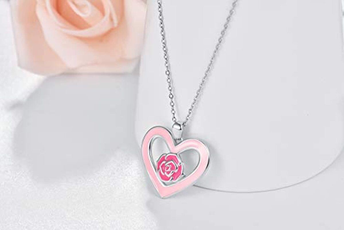 Collar Colgante Rosa y Corazón Plata de Ley-4