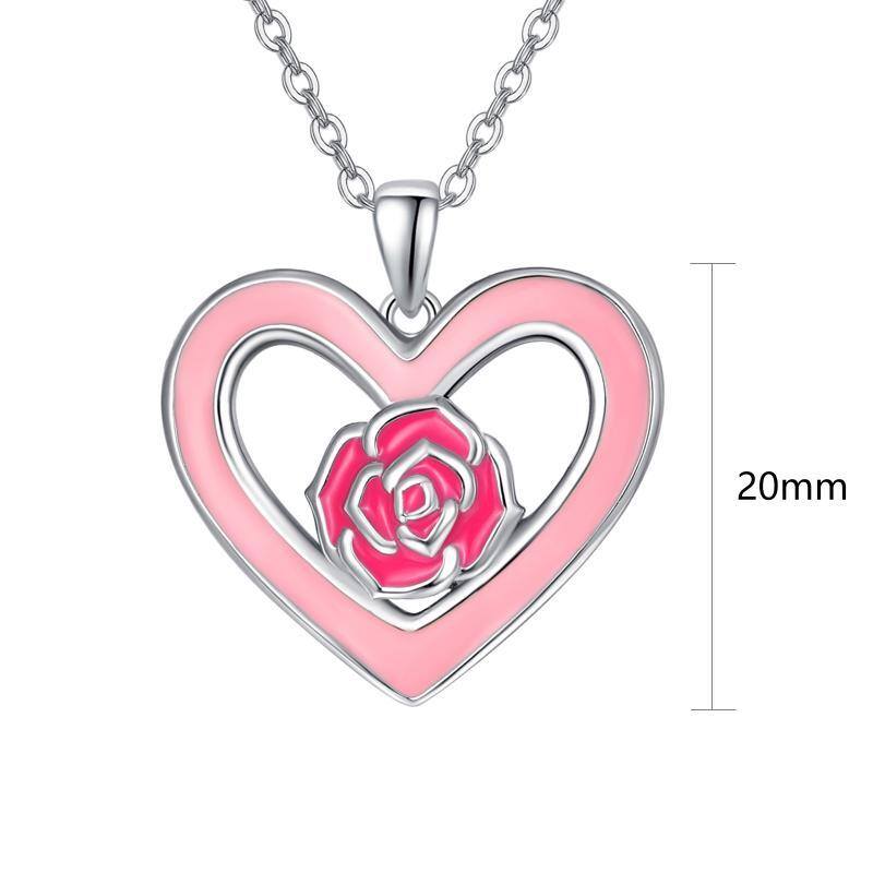 Collana con ciondolo a forma di cuore e rosa in argento sterling-5