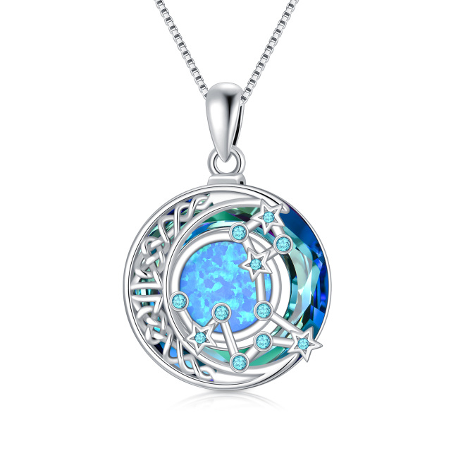 Sterling Silver Pisces Circular Opal With Crystal Pendant Necklace-1