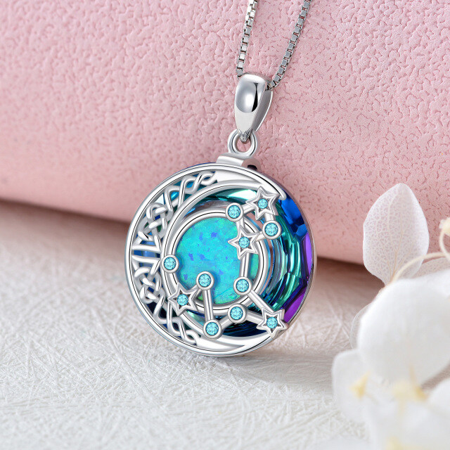 Sterling Silver Pisces Circular Opal With Crystal Pendant Necklace-4