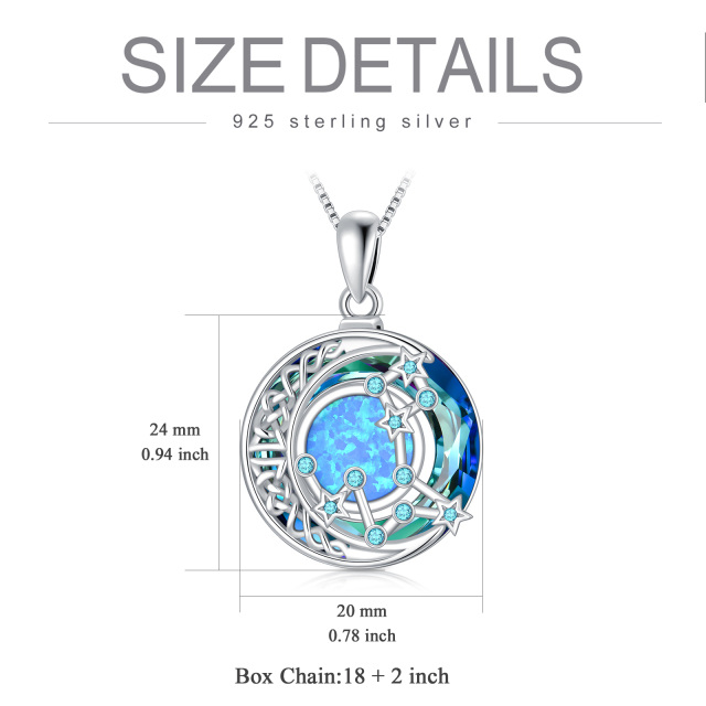 Sterling Silver Pisces Circular Opal With Crystal Pendant Necklace-5